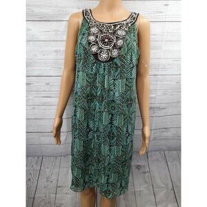 Another Thyme A-Line Dress  Beads Sleeveless Lined Green Floral Sz 8 NWT